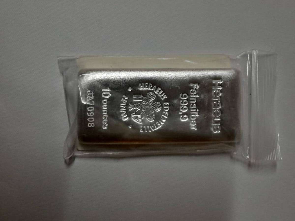 Heraeus 10oz poured Silver Bar 9999 pure with certificate