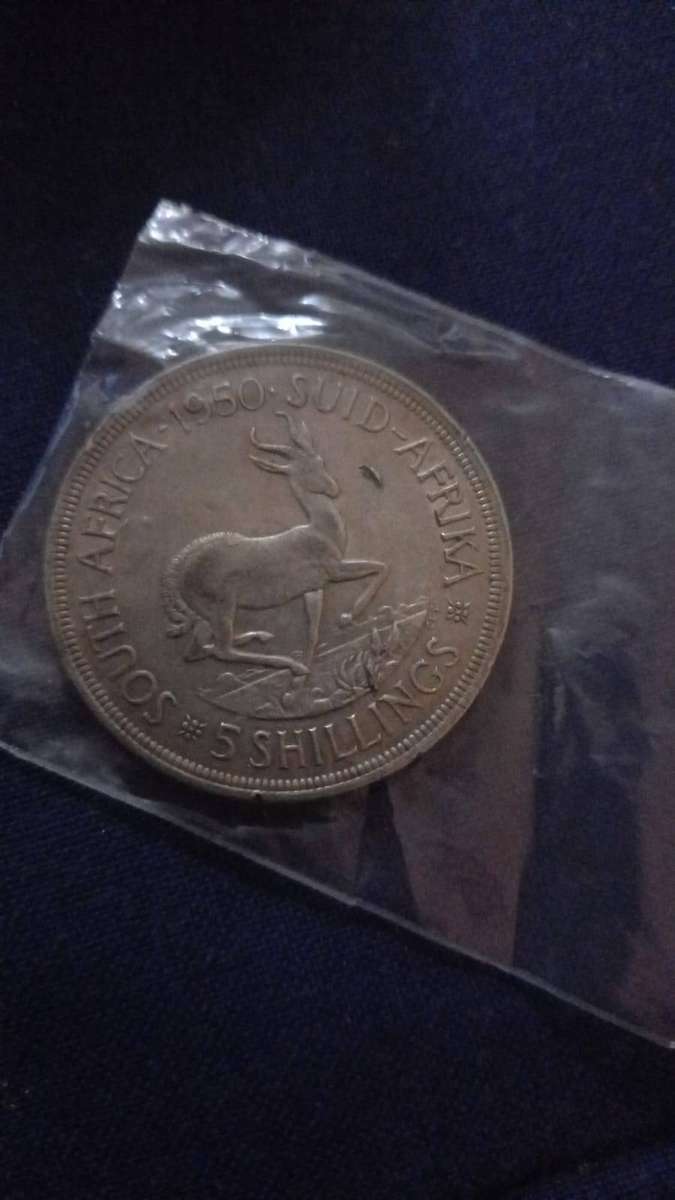 1950 SA Union Silver 5 Shillings Coin