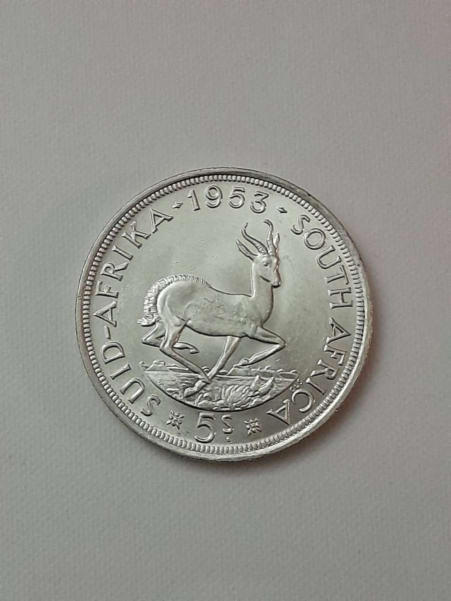 1953 SA Union Silver 5 Shillings Coin