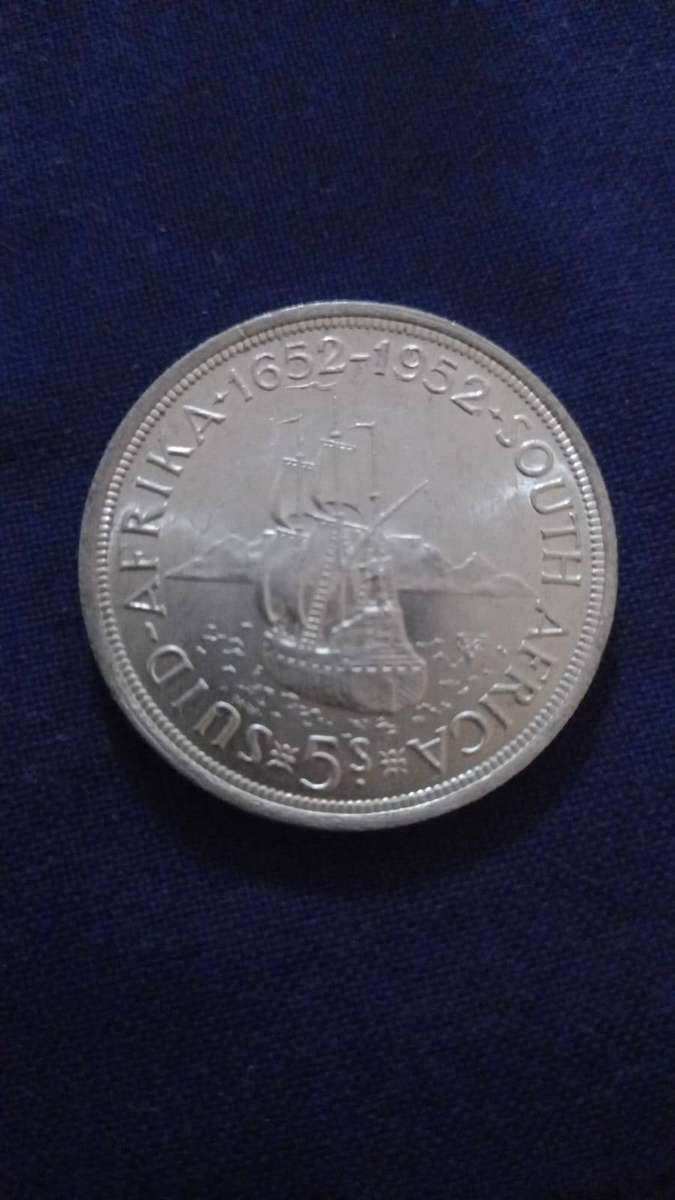 1952 SA Union Silver 5 Shillings Coin
