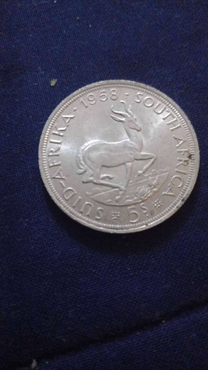 1958 SA Union Silver 5 Shillings Coin