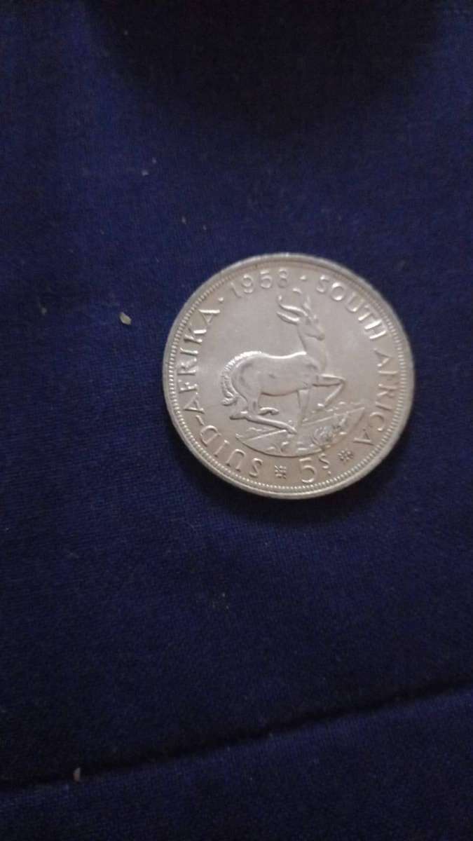 1958 SA Union Silver 5 Shillings Coin