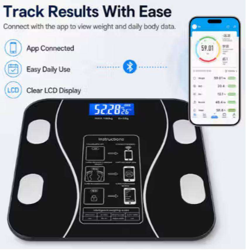 Wireless Body Fat Scale with App - Digital Scale Suitable for Gym, BMR/BMI Tracker, Water Percentage