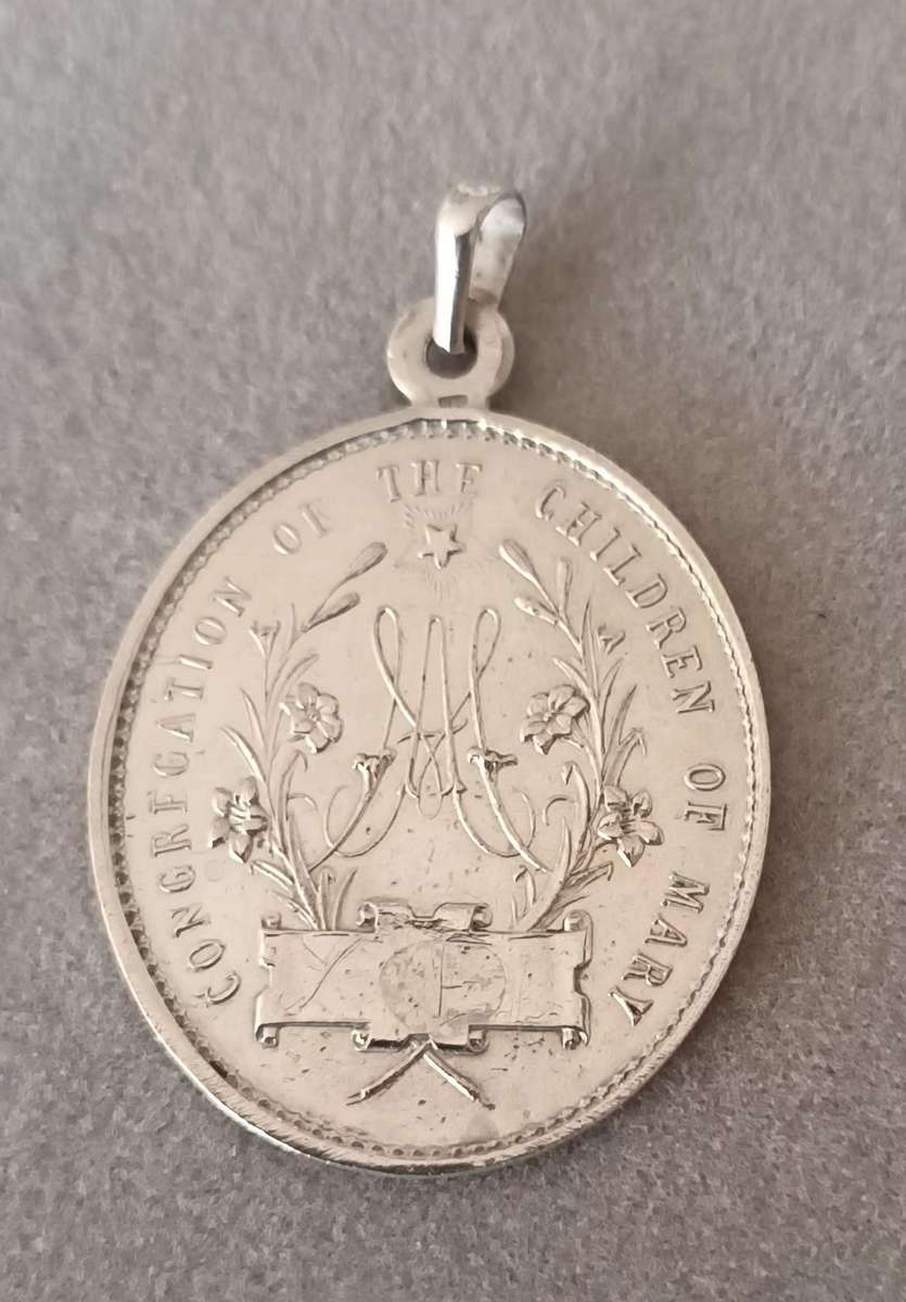 Large Sterling Silver Congregation of the Children of Mary Pendant. 6.8g. 40x30mm.