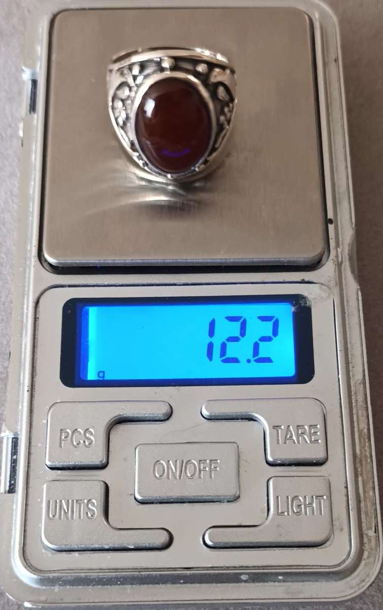 Stunning Men's Sterling Silver Ring with Red Agate. 12.2g. Size U 1/2.