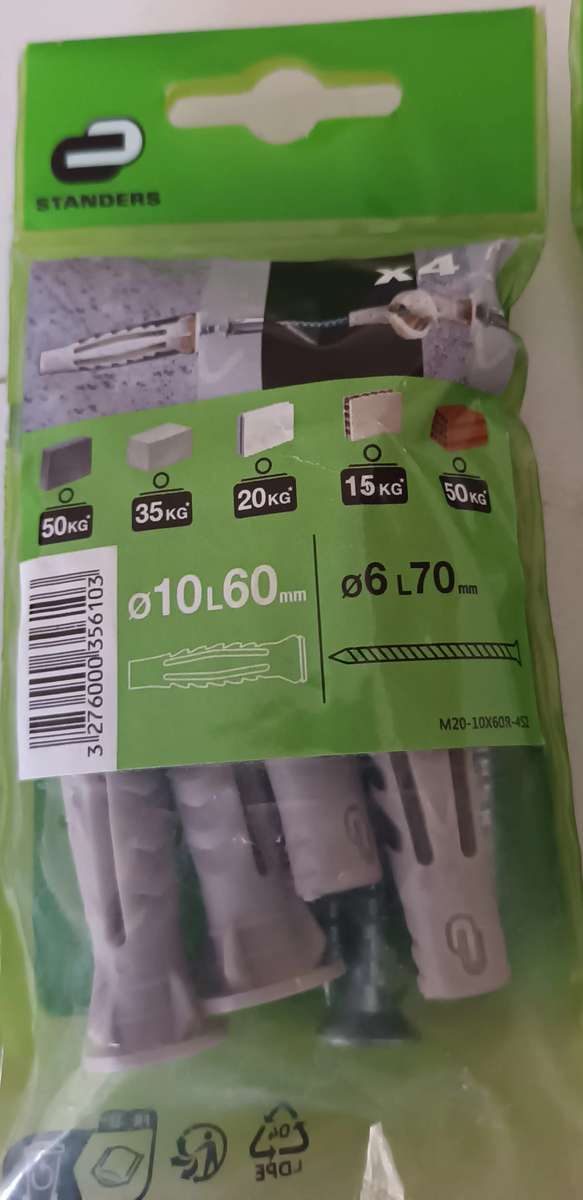 2x Brand New Packets 10x60mm Wall Plugs and Screws.