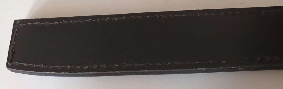 Steel Sword with Wood and Brass Handle.  Genuine Leather Pouch. Length 46cm.