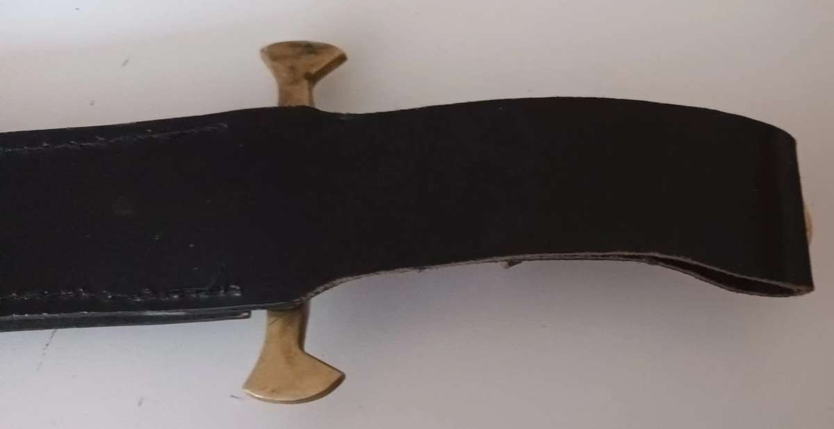 Steel Sword with Wood and Brass Handle.  Genuine Leather Pouch. Length 46cm.