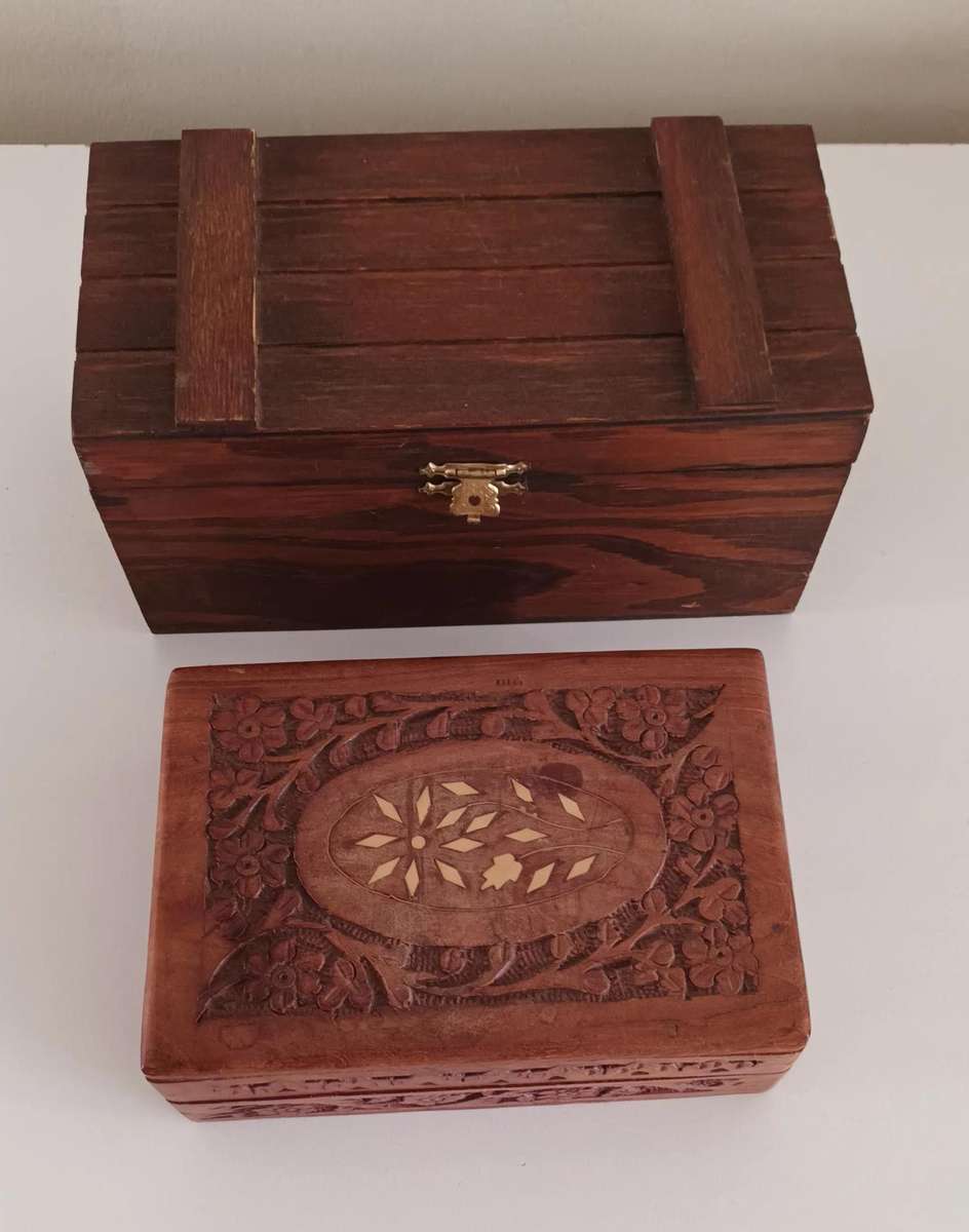 2x Wooden Hand-Crafted Wooden Jewellery Boxes.