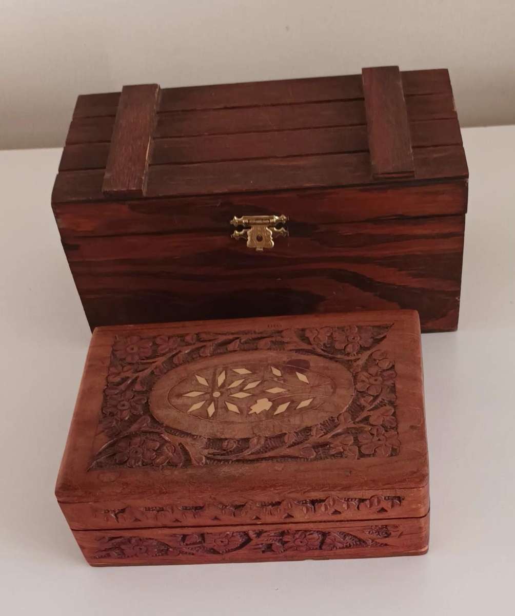 2x Wooden Hand-Crafted Wooden Jewellery Boxes.