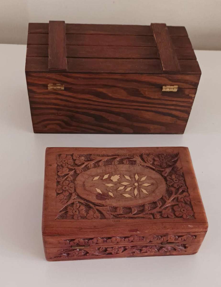 2x Wooden Hand-Crafted Wooden Jewellery Boxes.