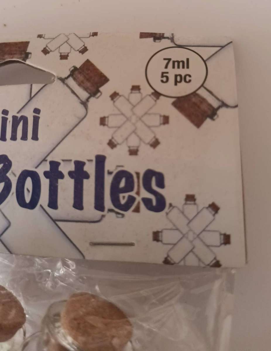 5 Piece 7ml Glass Bottles.  New.