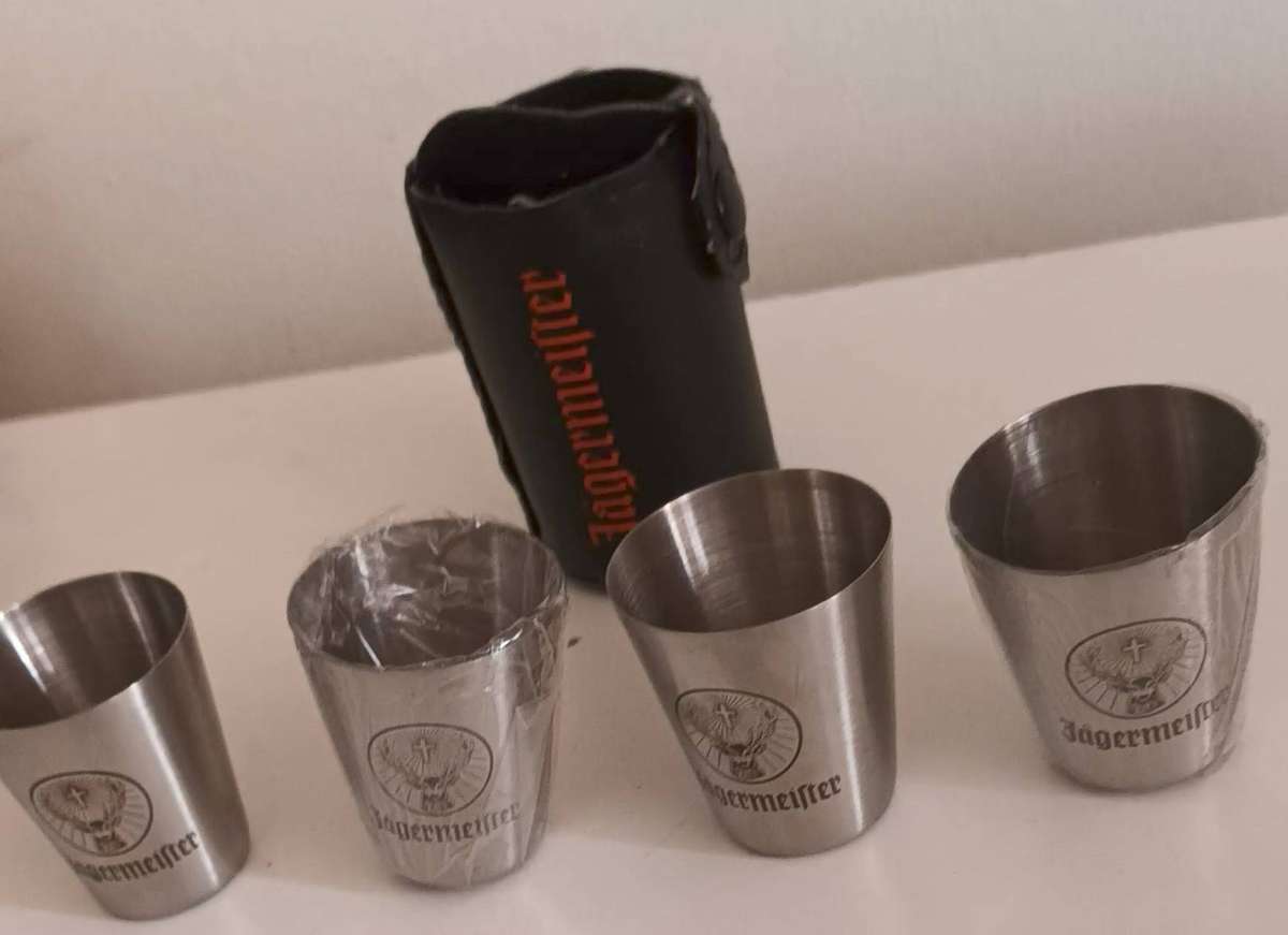 Jagermeister Shot Glasses in Belt Pouch.