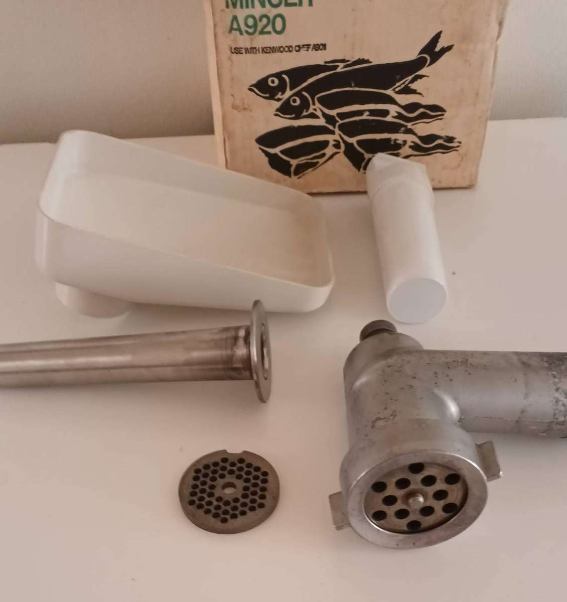 KENWOOD A920 MINCER ATTACHMENT WITH SAUSAGE STUFFER.