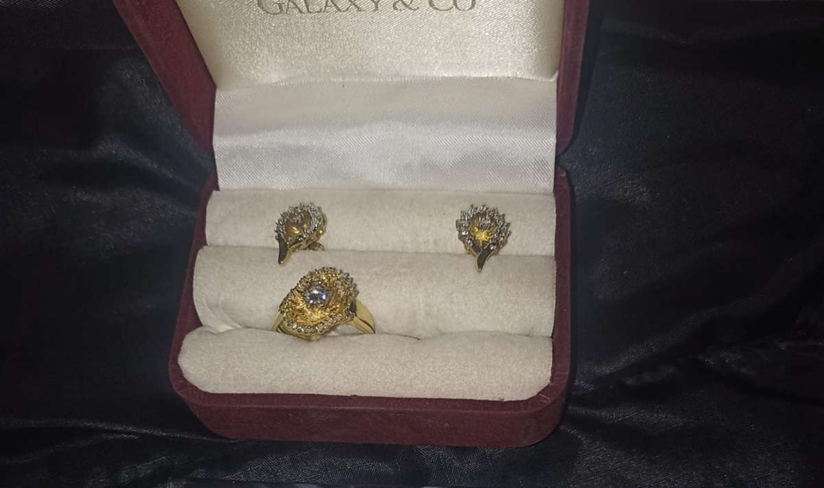 18 carat Angel diamond ring with 9 carat diamond earrings and pendant  rare to find as a set.