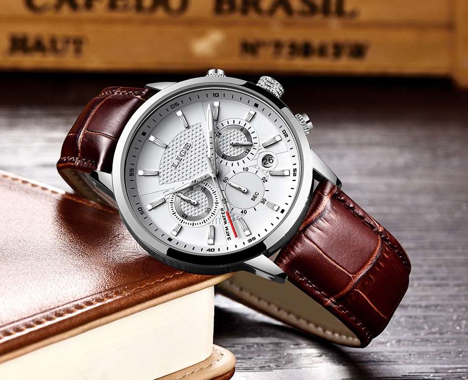 LIGE Valor: Men's Military Leather Watch