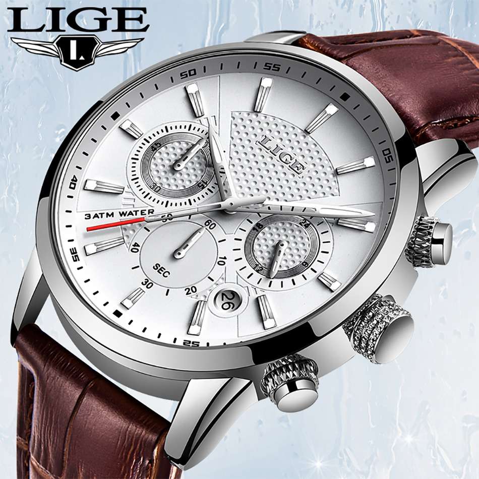LIGE Valor: Men's Military Leather Watch