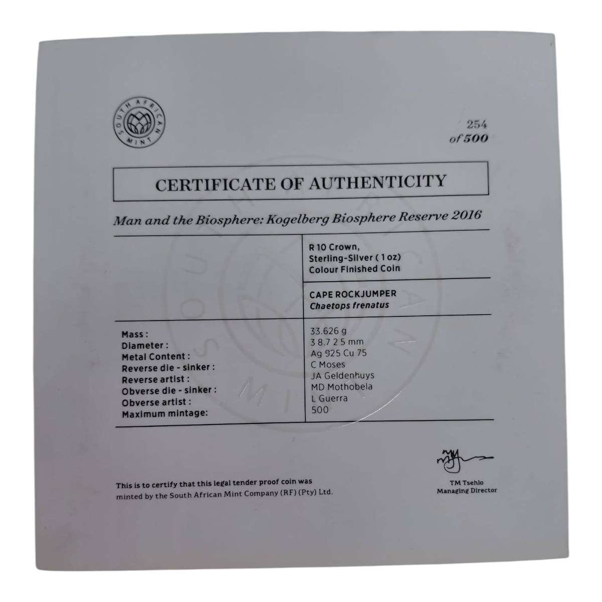 2016 Cape Rock Jumper 1Oz Sterling Silver Colour Coin