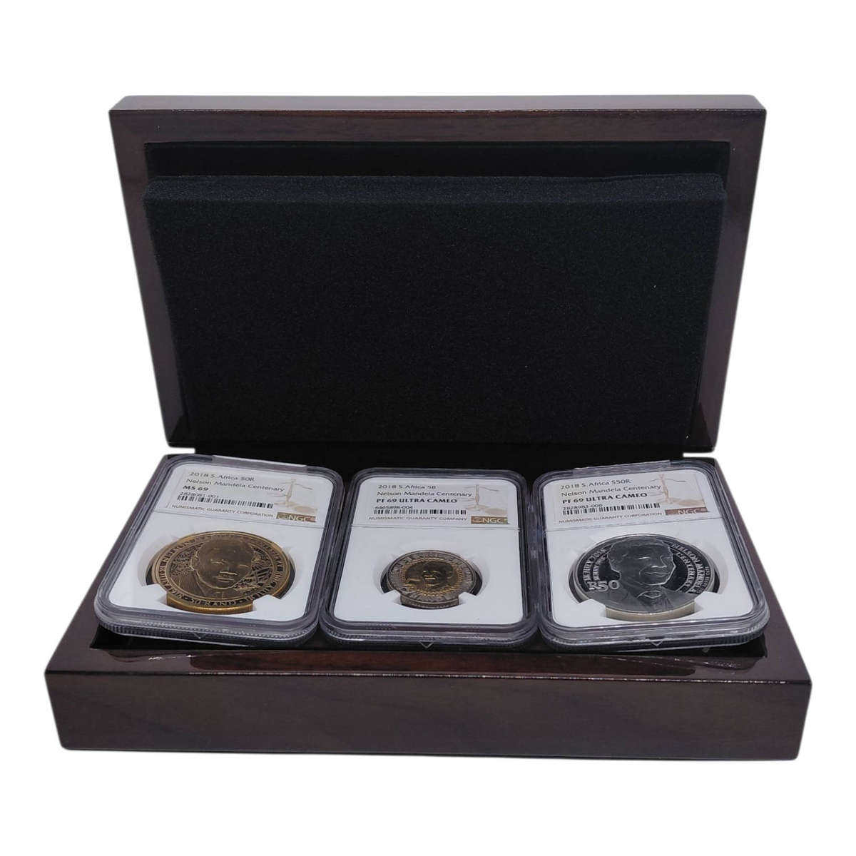 2018 South Africa Nelson Mandela Centenary Set  Graded Coins with Wooden Display Box