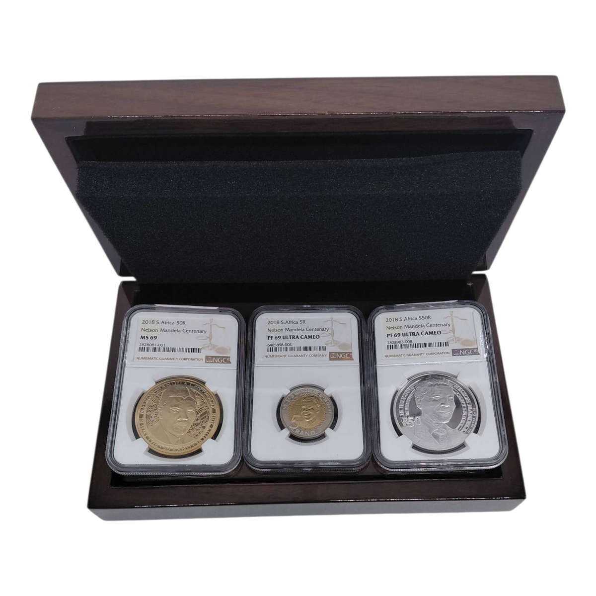 2018 South Africa Nelson Mandela Centenary Set  Graded Coins with Wooden Display Box
