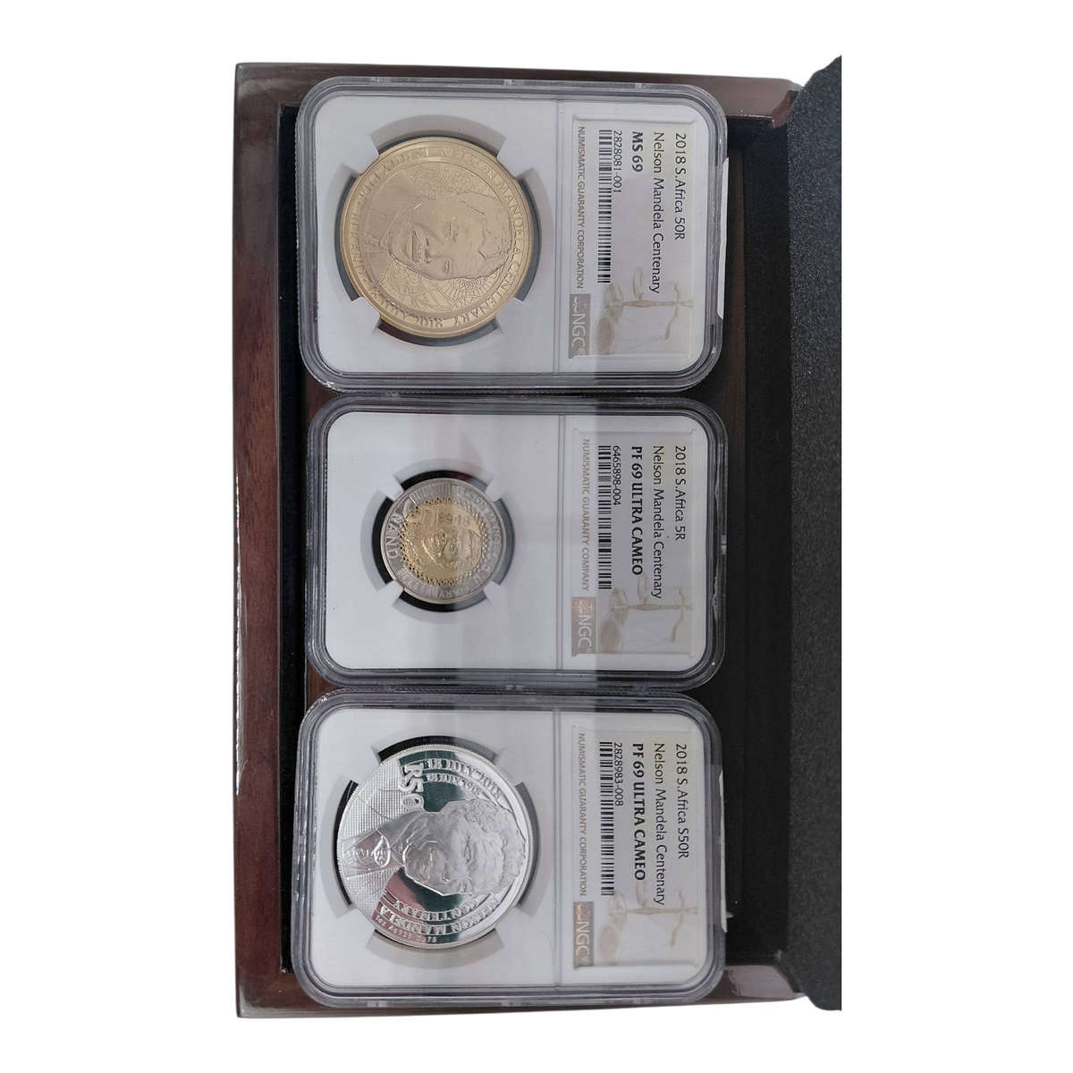 2018 South Africa Nelson Mandela Centenary Set  Graded Coins with Wooden Display Box