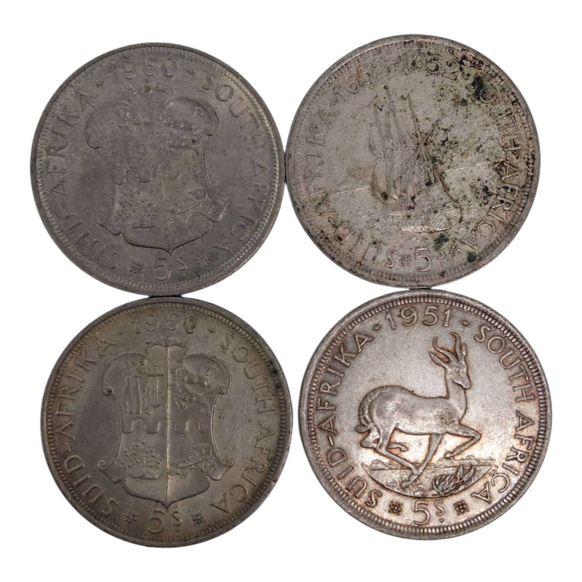 4 x Post 1950 South African 5 Shillings Coins  114g Total / 57g Silver content