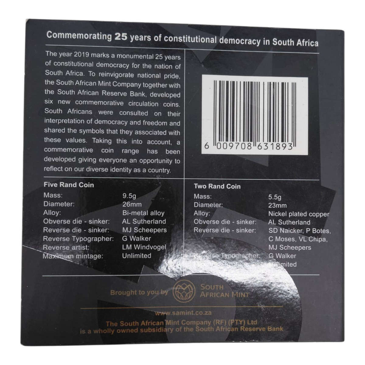 South Africa 2019 "25 Years of Democracy" Commemorative Uncirculated Coin Set