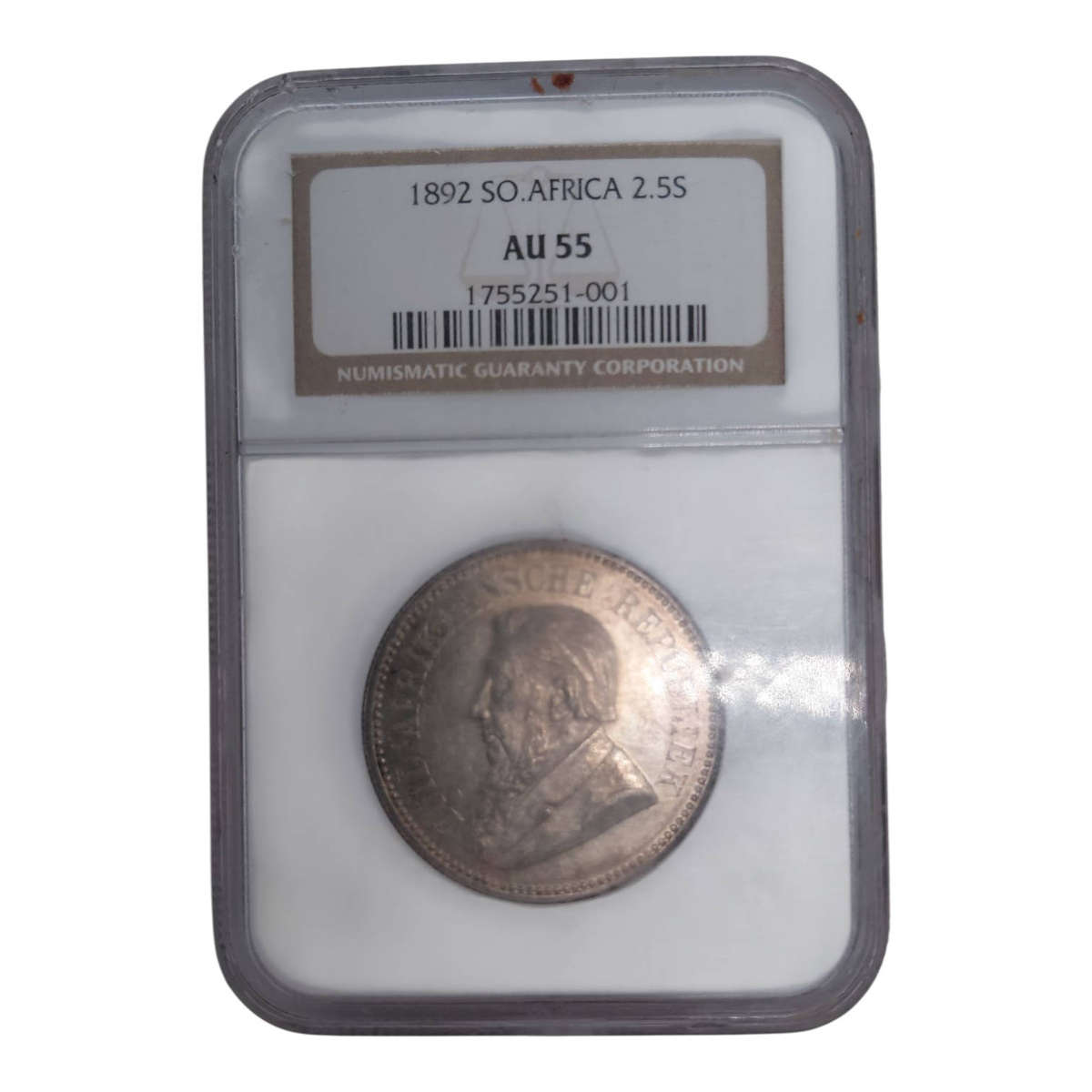 South Africa 1892 2.5 Shilling  NGC Graded AU55