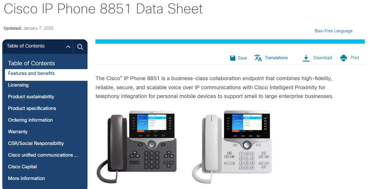 Cisco UC Phone CP8851
