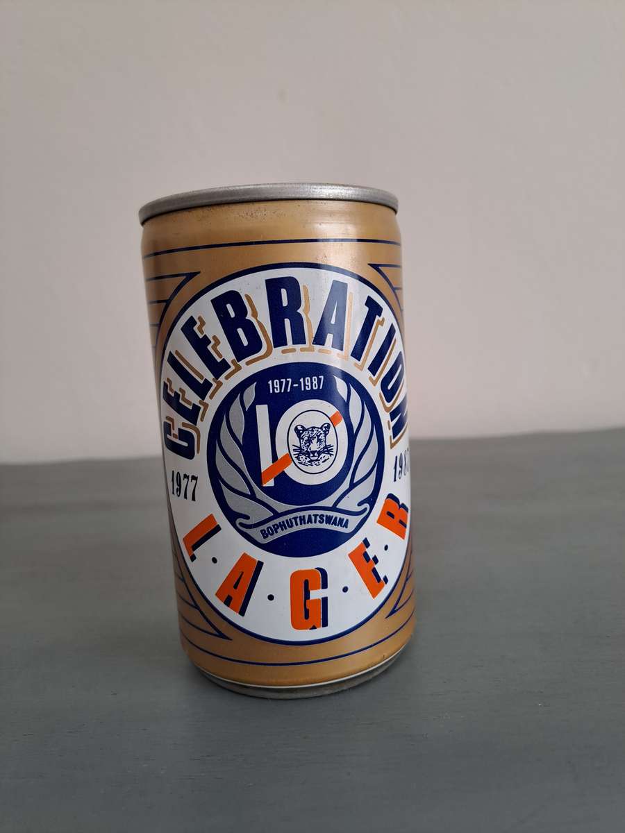 1987 Celebration Lager Beer, Bophuthatswana, 340ml, Sealed and full.