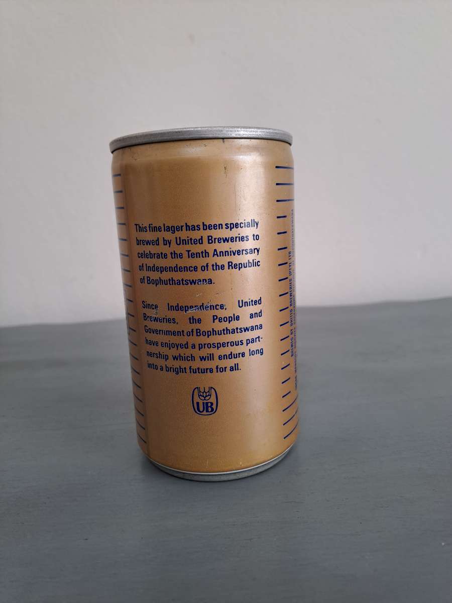1987 Celebration Lager Beer, Bophuthatswana, 340ml, Sealed and full.