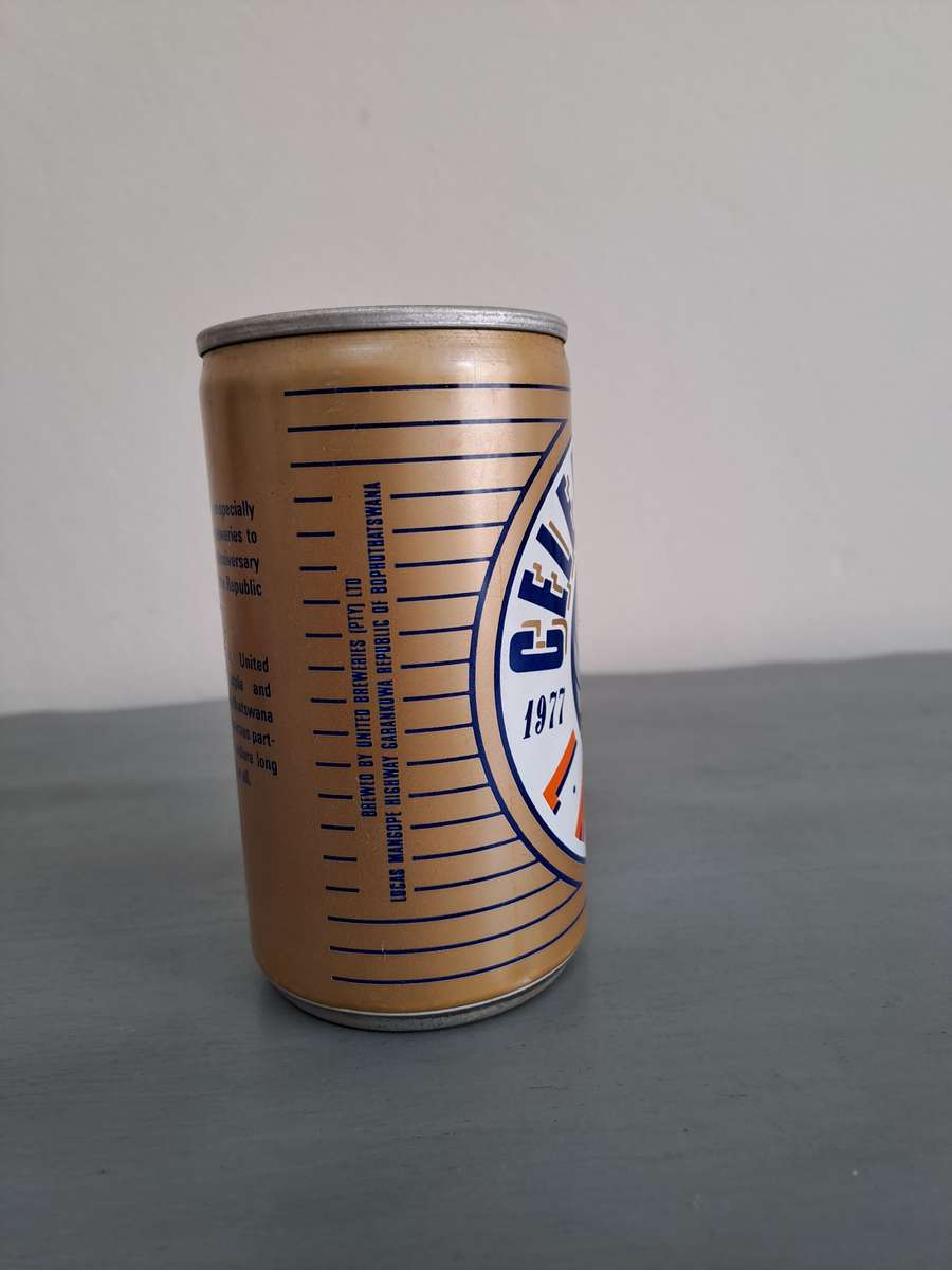 1987 Celebration Lager Beer, Bophuthatswana, 340ml, Sealed and full.