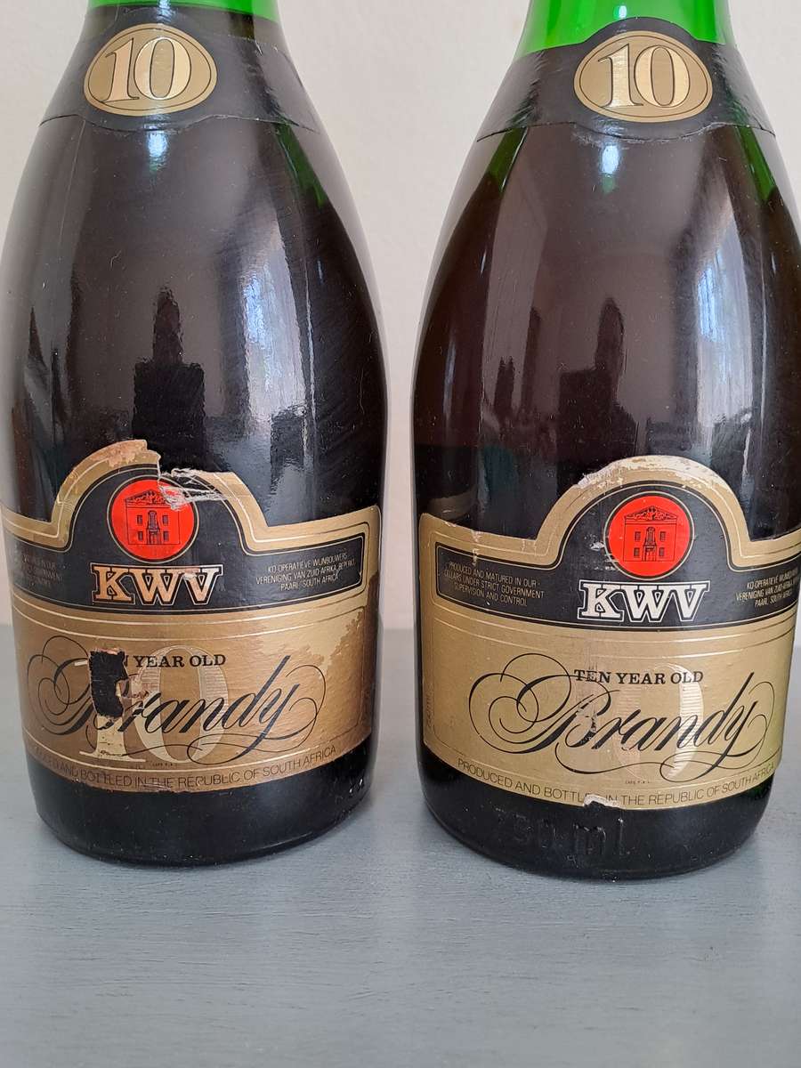 3 x Vintage KWV 10 Year Old Brandy, 750ml. Sealed and Full.