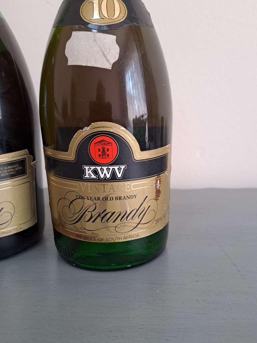 3 x Vintage KWV 10 Year Old Brandy, 750ml. Sealed and Full.