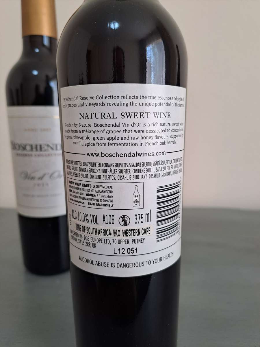 2011 Boschendal Vin d'Or Wine, Reserve Collection, 375ml, 10%