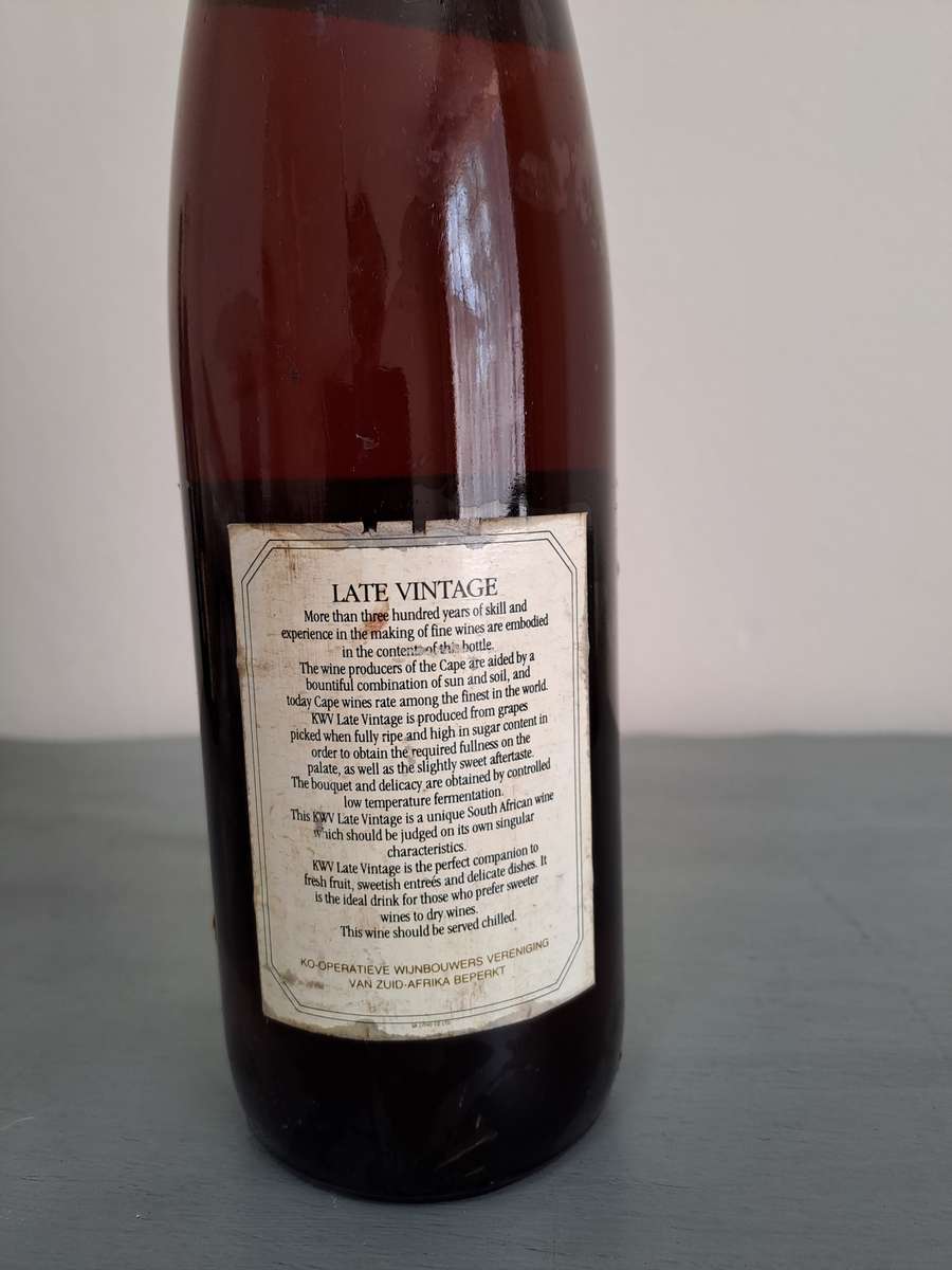 1987 KWV Late Vintage, 750ml. Sealed and full.
