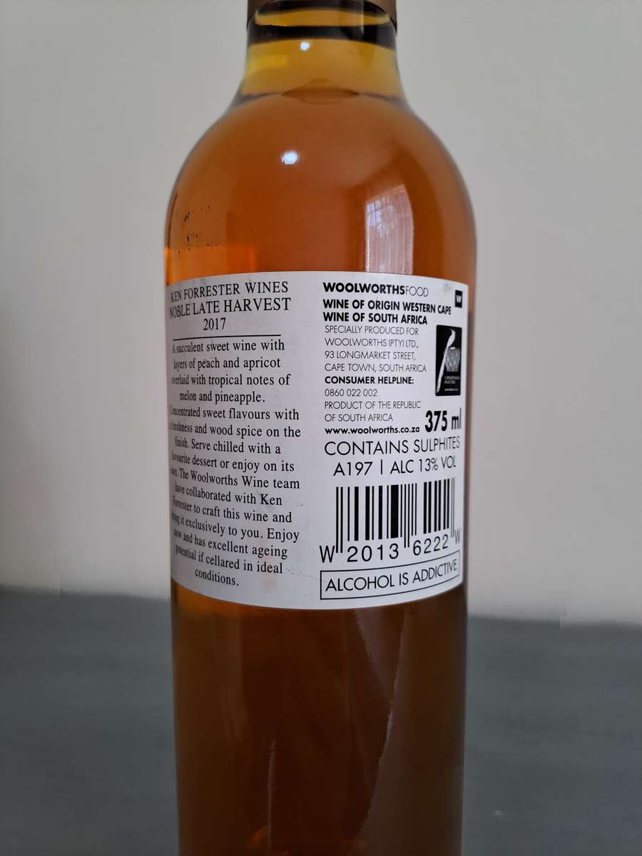 Collectable 2017 Ken Forrester Noble Late Harvest, 375ml, 13%.