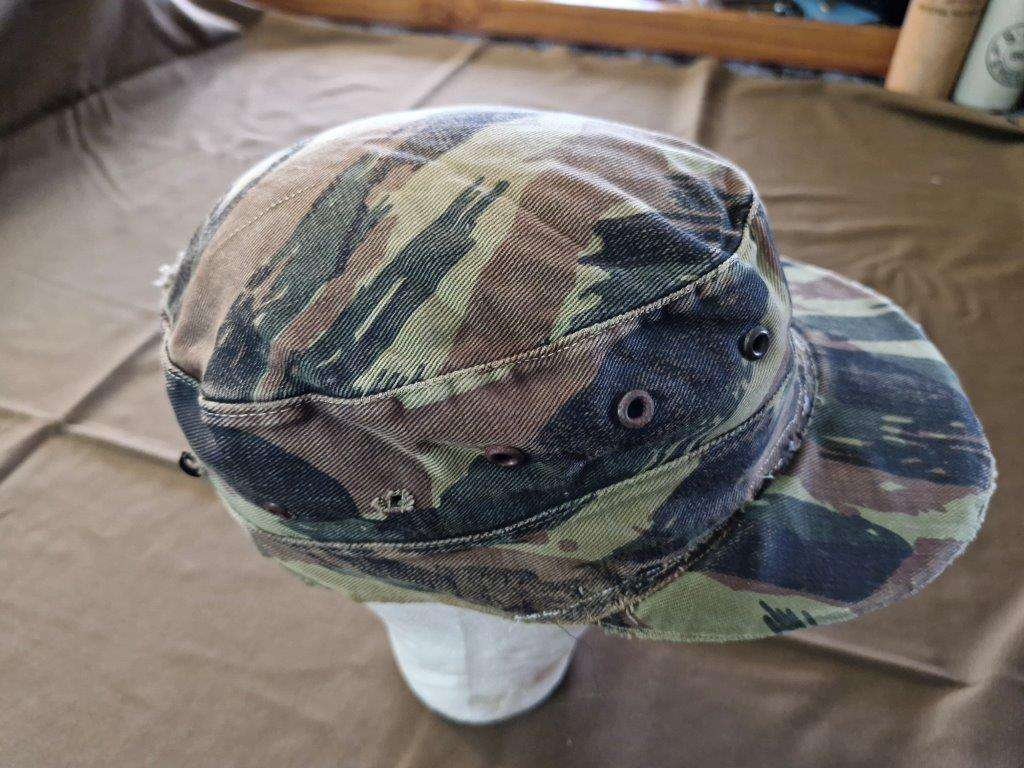 Unknown Lizard/Tiger stripe Camo pattern cap. 58 Cm. Has field repairs.