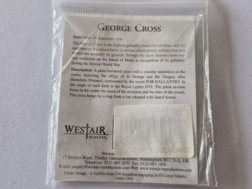 Miniature Copy George Cross Medal from Imperial War Museum
