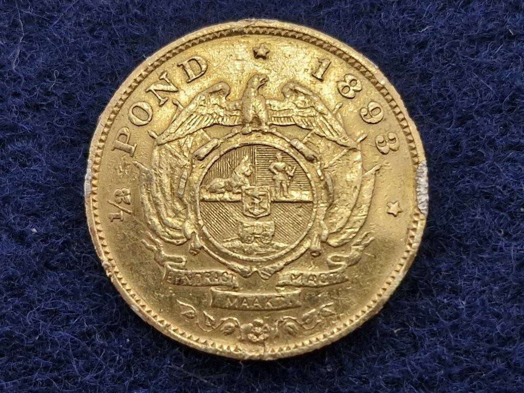 1893 ZAR Kruger Half Pond. Rarest date for the half Pond. Ex mount but a good filler.