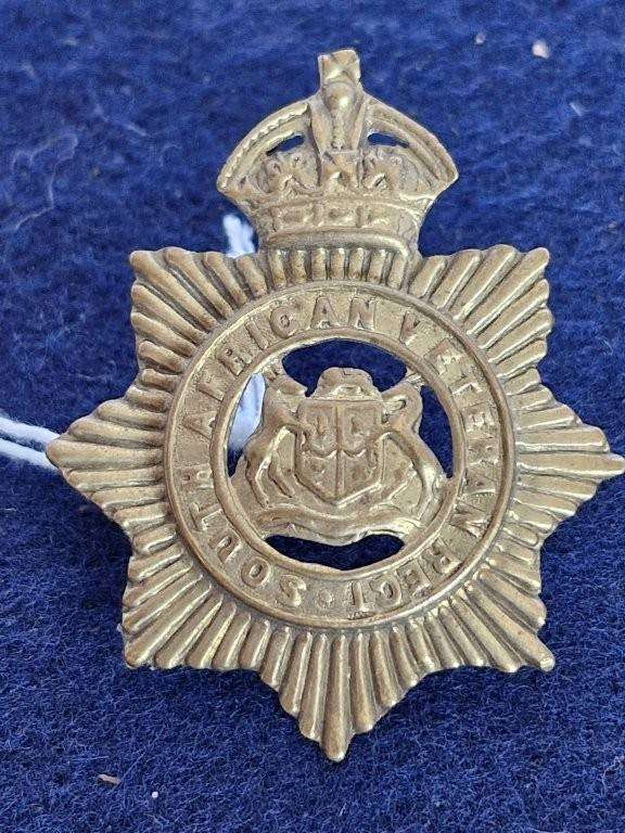 WWI South African Veteran Regiment Cap badge. Scarce.