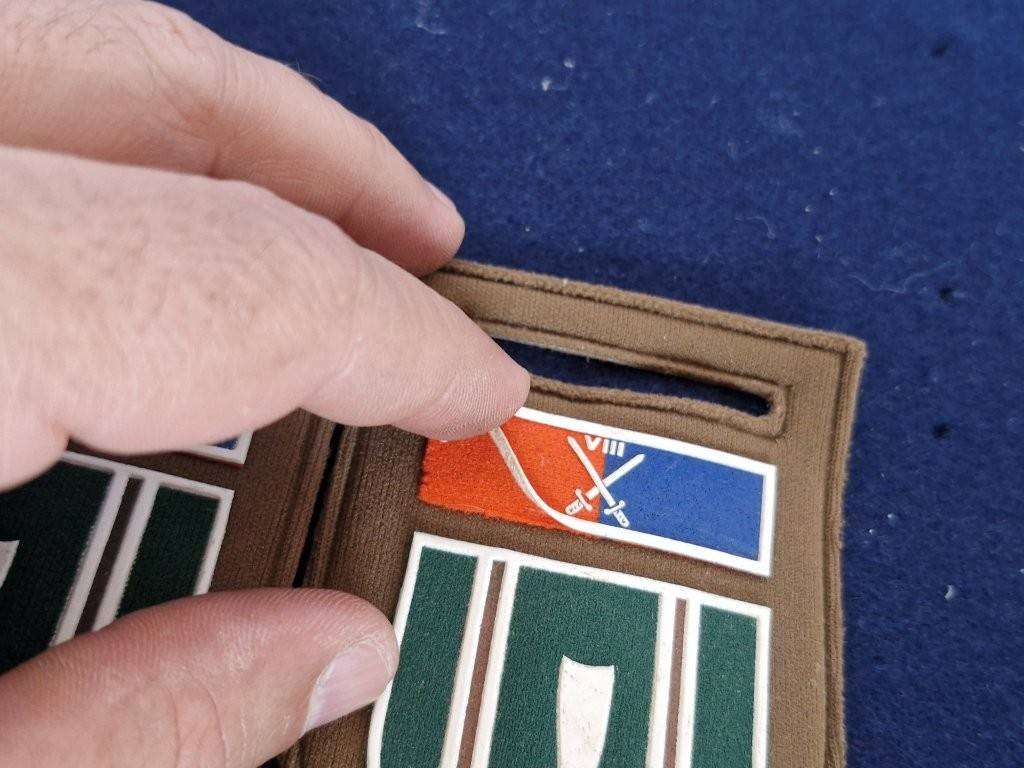 Pair of SADF Natal Mounted Rifles shoulder flashes with 8th Armoured Division Command bar.