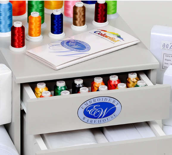 Embroidery thread organizer wooden box with line fabric