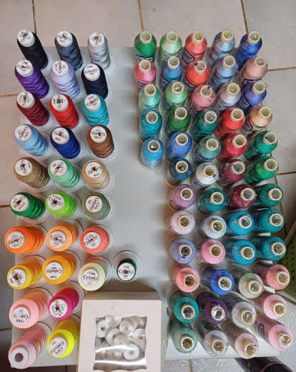 Embroidery thread organizer wooden box with line fabric