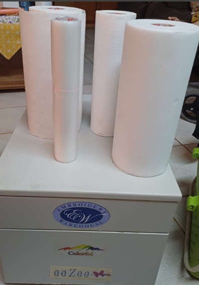 Embroidery thread organizer wooden box with line fabric