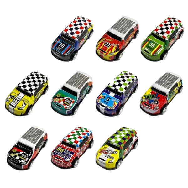 10pcs Random Alloy Tin Back-Force Sliding Toy Cars with Storage Container