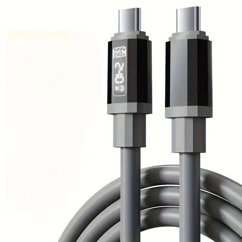 240W Ultra-Fast Charging USB-C Data Cable with LED Digital Display - Grey