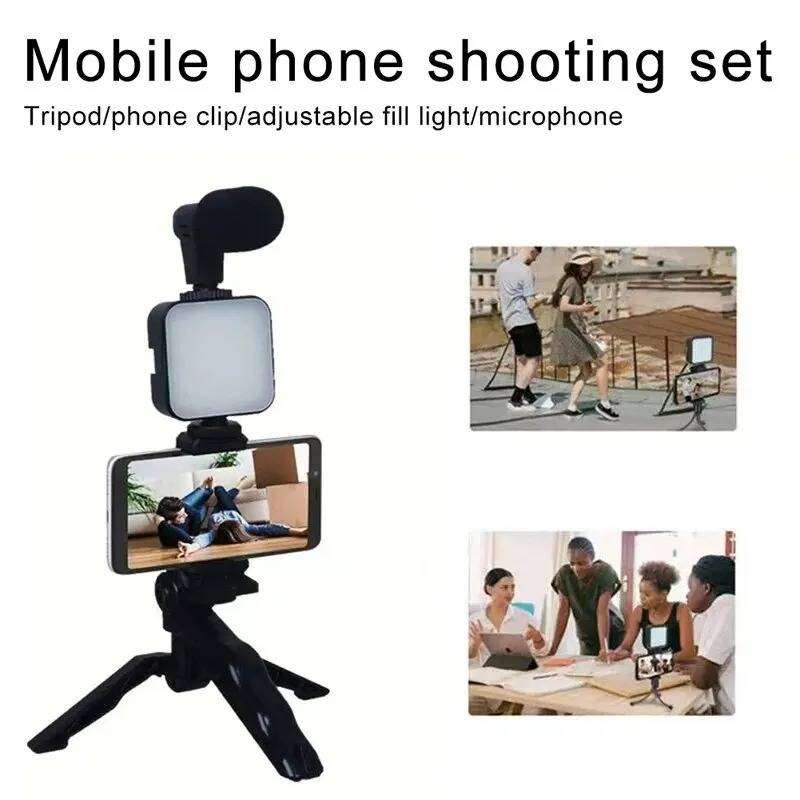Smartphone Vlogging Kit with Tripod, Phone Holder, Mini Microphone & LED Fill Light