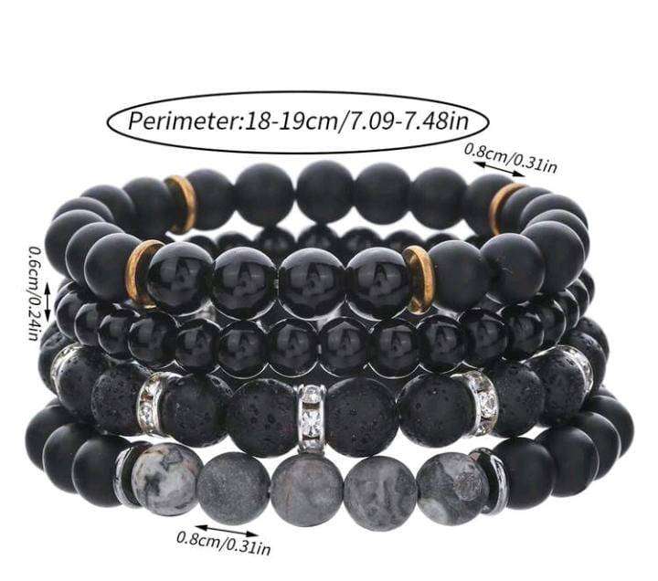 4-Piece Men's Punk Lava Stone Beaded Bracelet Set