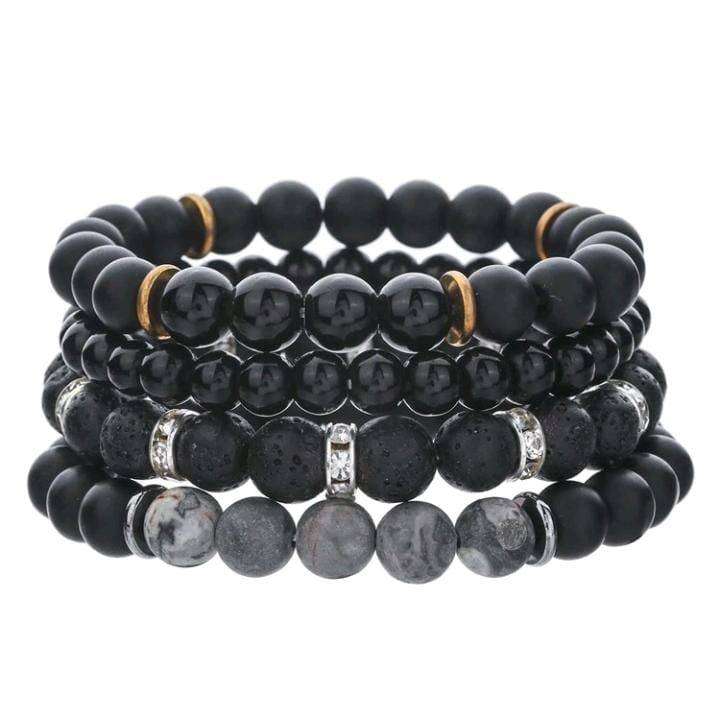 4-Piece Men's Punk Lava Stone Beaded Bracelet Set